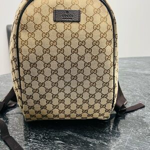 Gucci Tan and Brown Backpack with Monogram Pattern